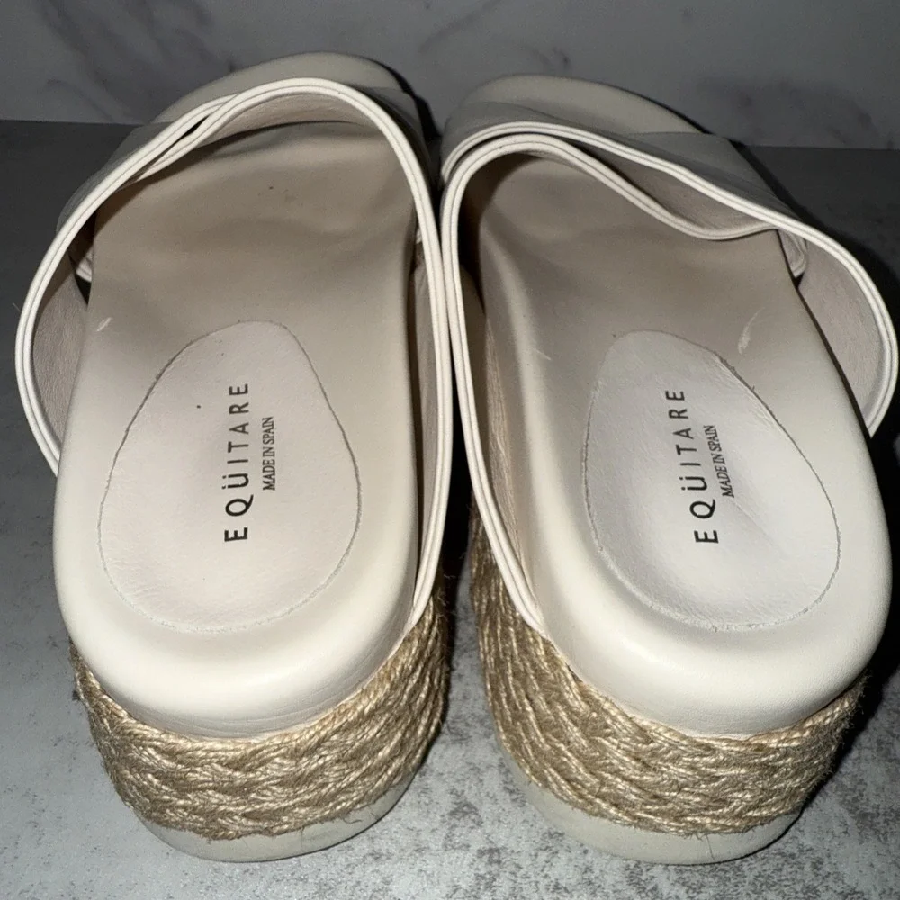Equitare Platform Sandals Womens 8.5 Beige Espadrille Wedge Slides Spain